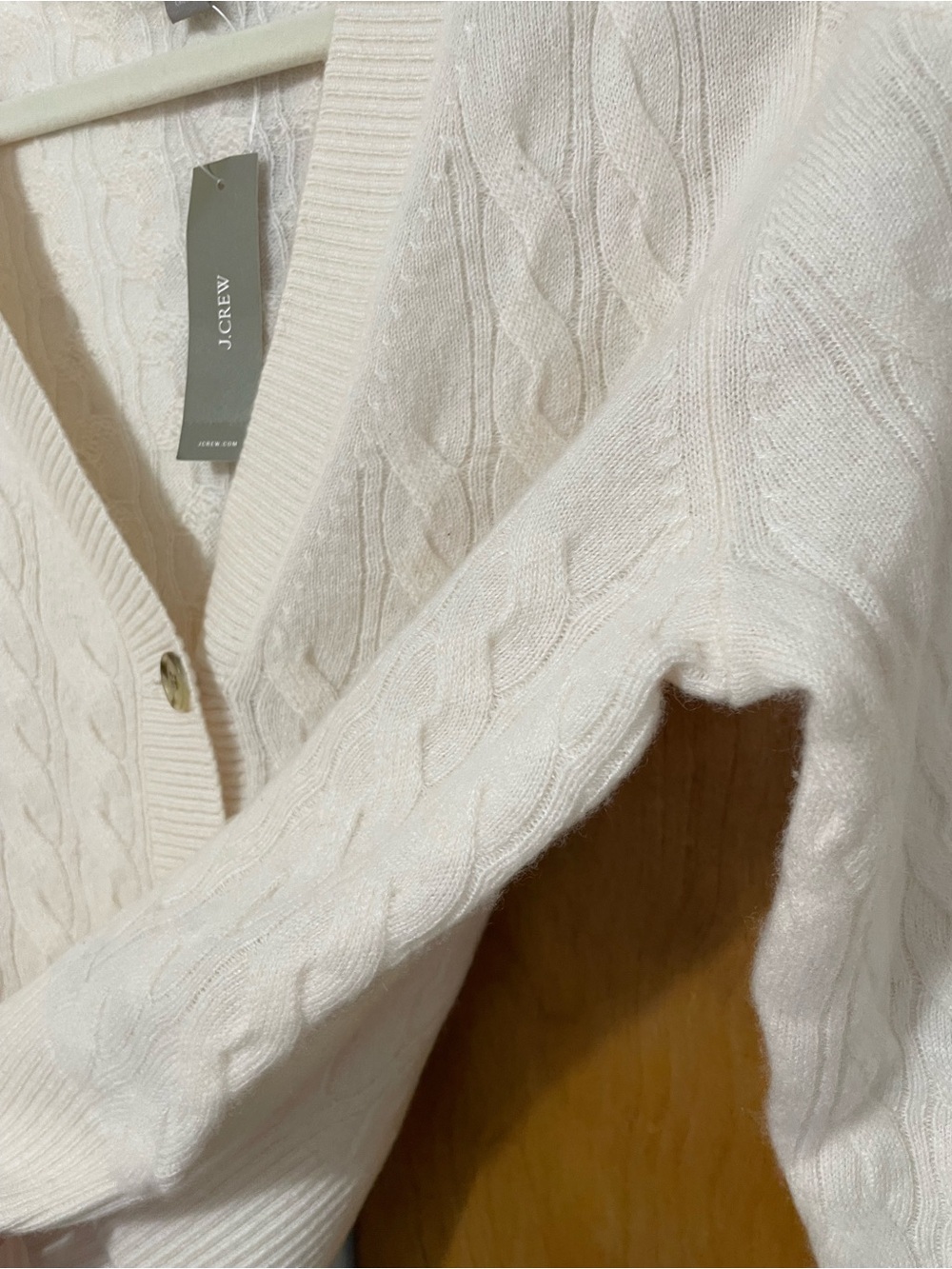 J. Crew Cashmere shrunken cable-knit V-neck cardigan sweater, Snow, L, NWT - Picture 10 of 16